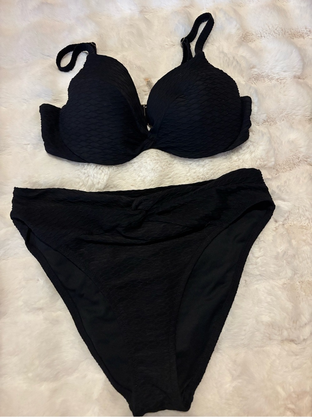 Victoria's secret-Women's Black Textured Bikini Set 38C Top XL Bottom